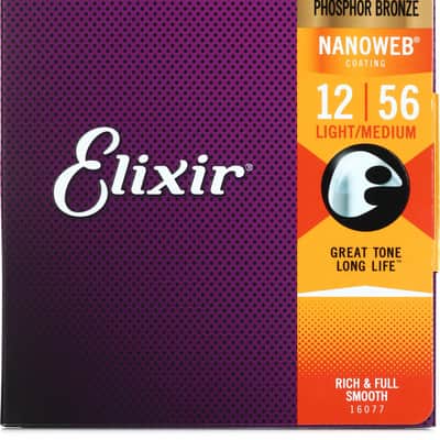 Elixir Strings 16077 Nanoweb Phosphor Bronze Acoustic Guitar Strings - .012-.056 Medium Light image 1