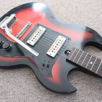 Vintage 1970s MIJ Teisco Lyle Encore SG Loaded W/ 2 PU Rye Cooder Gold Foil Goldfoil Pick Ups Wine Red Well Made Matsumoko Small Body Lo Fi Cool Low Intonation Plays Well image 4