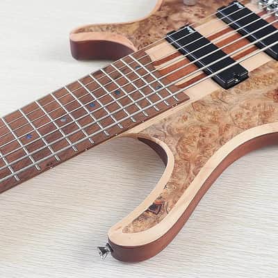 Custom 7 String Electric Bass, Burl Wood Top Body, Maple Neck, 24 Frets Fingerboard Fretboard image 4