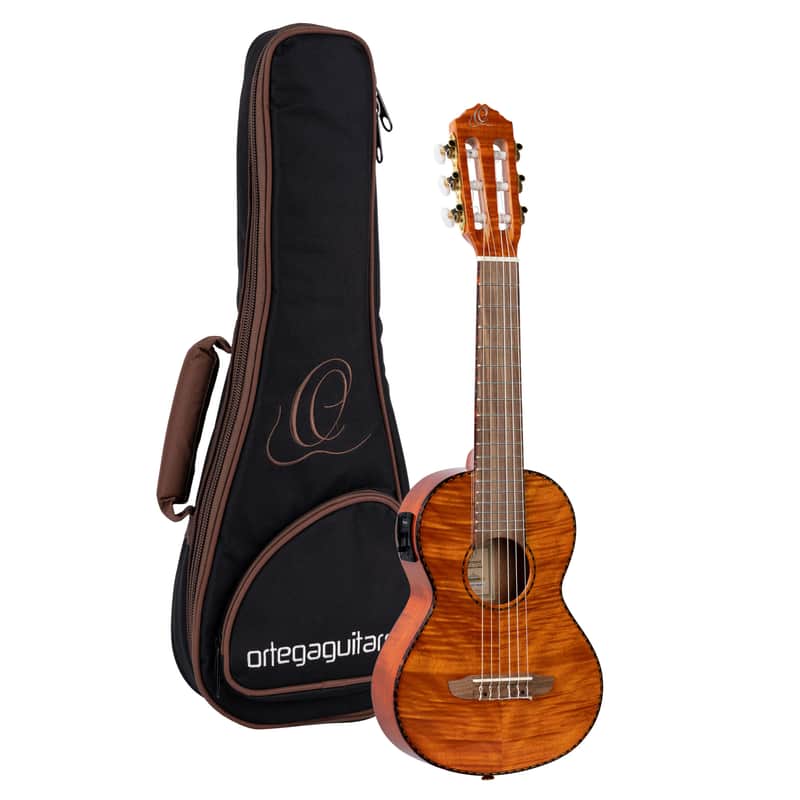 Ortega RGLE18FMH Mini Travel Series Solid Flamed Mahogany Top Mahogany Neck 1/8 Size 6-String Acoustic-Electric Guitar w/Gig Bag image 1