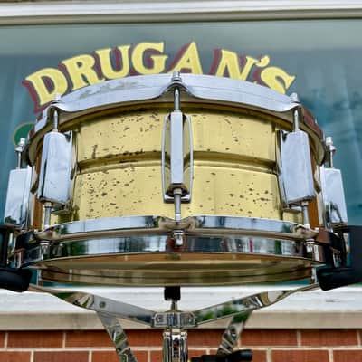 1980s Yamaha SD495 5.5x14 Brass Snare Drum 10-Lug image 7