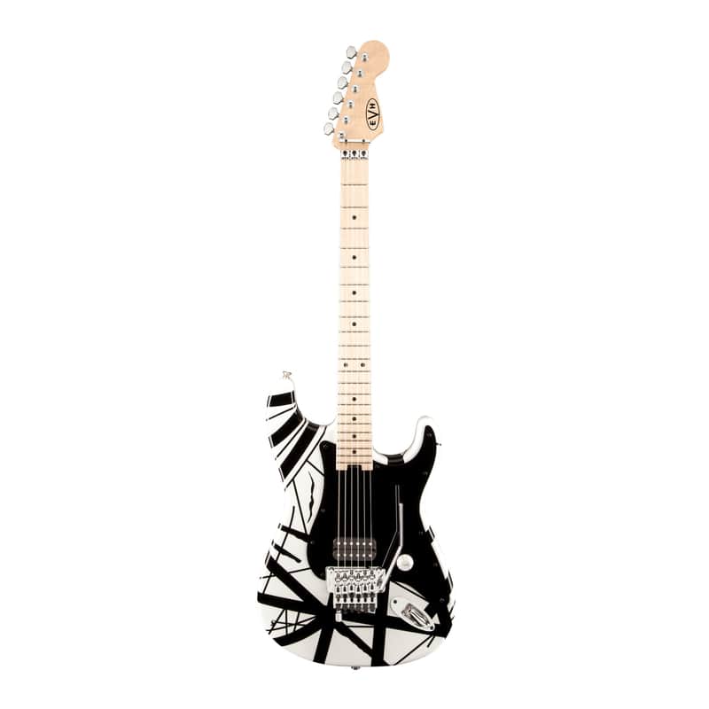 EVH Striped Series 6 String Electric Guitar White with Black Stripes image 1
