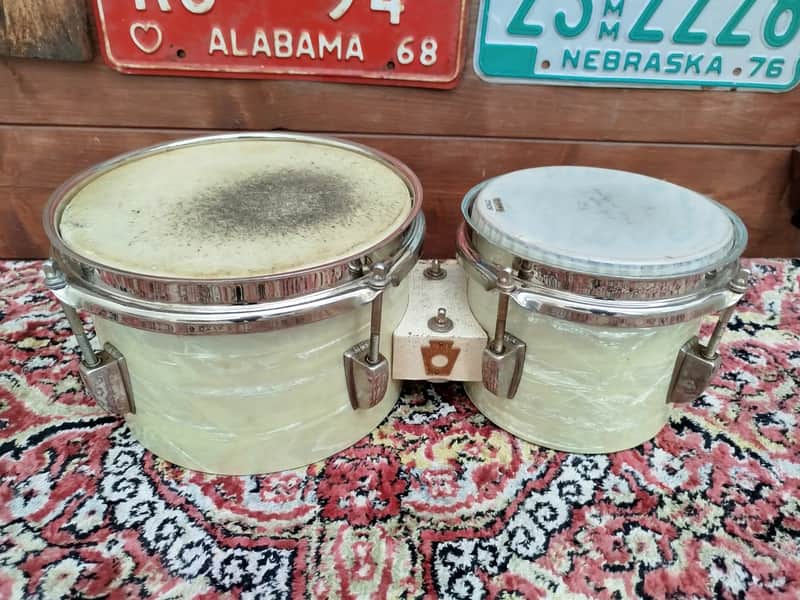 WFL 6" & 8" Bongales 1940s, White Marine Pearl. Vintage. image 1