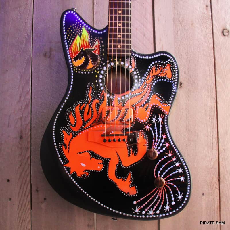 Fender Acoustasonic Standard Jazzmaster Custom Art guitar  " FIRE HORSE" w/gig bag