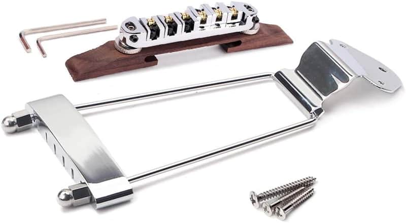 Set of 6 String Archtop Jazz Guitar Rosewood Bridge Height Adjustable Tailpiece Trapeze for Jazz Guitar Parts,Chrome image 1