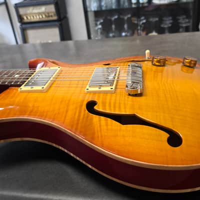 1999 PRS McCarty Hollowbody II 10 Top Moon Inlay Amber Vintage Sunburst Hollow Body Archtop AAA Figured Flame Curly Maple Ten Top Wide Fat 90s 1990's Electric Guitar Custom Inlays image 11