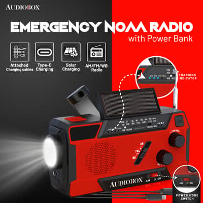 Emergency Radio with Power Bank – NOAA Weather Alert, Solar/Crank/USB Charging, LED Flashlight, AM/FM/WB image 2