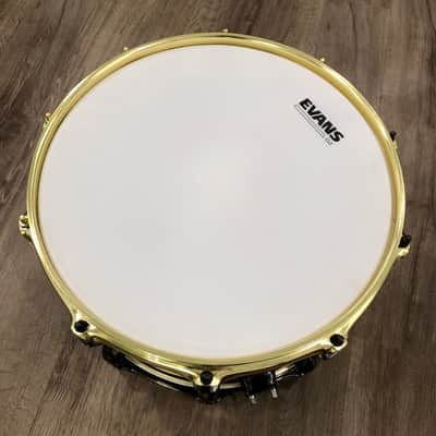 SJC Custom Drums 8x14” Builder’s Choice Maple Snare Drum 2023 - Black Gloss/Mirror Brass Wrap image 10