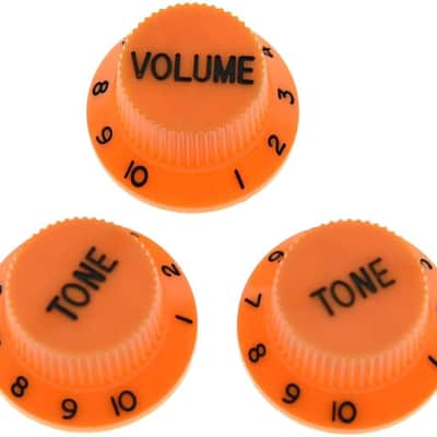 Set of 3 Orange w/Black Number ST Strat Style Guitar Knob Volume Tone Knobs image 2