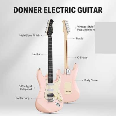 Designer Series Electric Guitar Stratocaster Style Kit with Bag, Cable, Strap Full Kit Bundle image 6