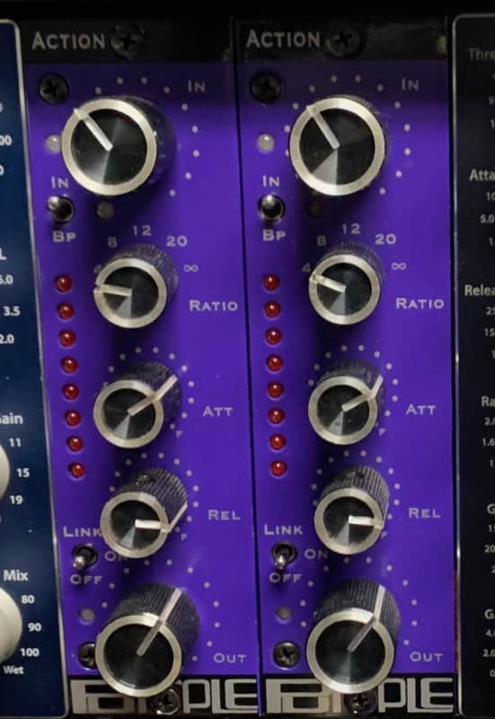 2 - Pair of Purple Audio Action 500 Series FET Compressor Modules - Sent these in to Purple to have them Stereo Matched image 1