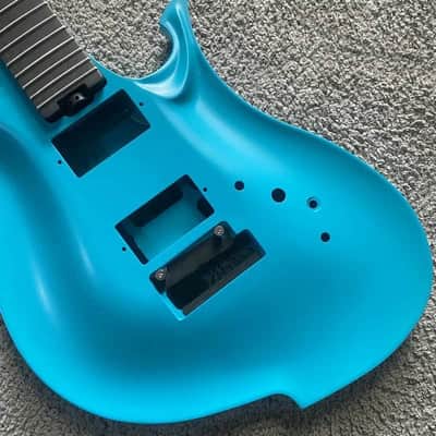 Blue Aluminum Guitar Body with Roasted Maple Wood Neck, Rosewood Fingerboard image 3