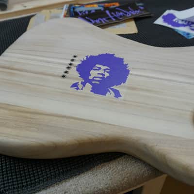 Unique Custom Jimi Hendrix hand painted guitar left handed stratocaster black & natural wood image 7
