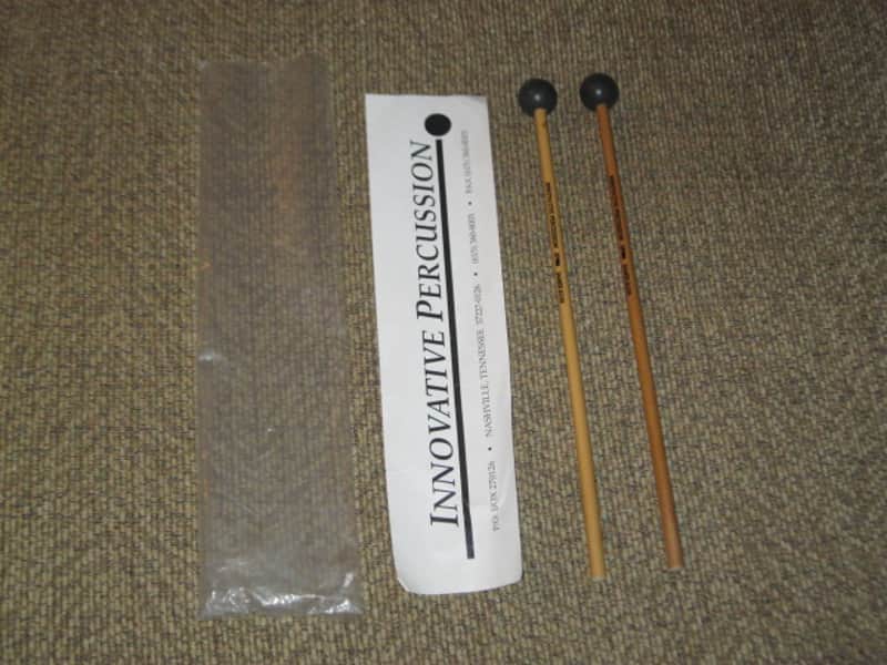 ONE pair new old stock (with packaging) Innovative Percussion James Ross IP906 BRILLIANT XYLOPHONE / GLOCKENSPIEL / BELL Mallets, 1 and 1/8" Black Round Ball (head), Rattan Handle -- BRILLIANT for bright cutting tone, sound, response (from 2019) image 1