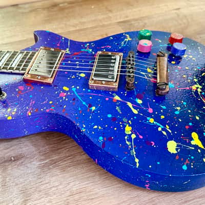 Custom Hand-painted LP Style Guitar - Blue/Purple Splatter Finish image 6