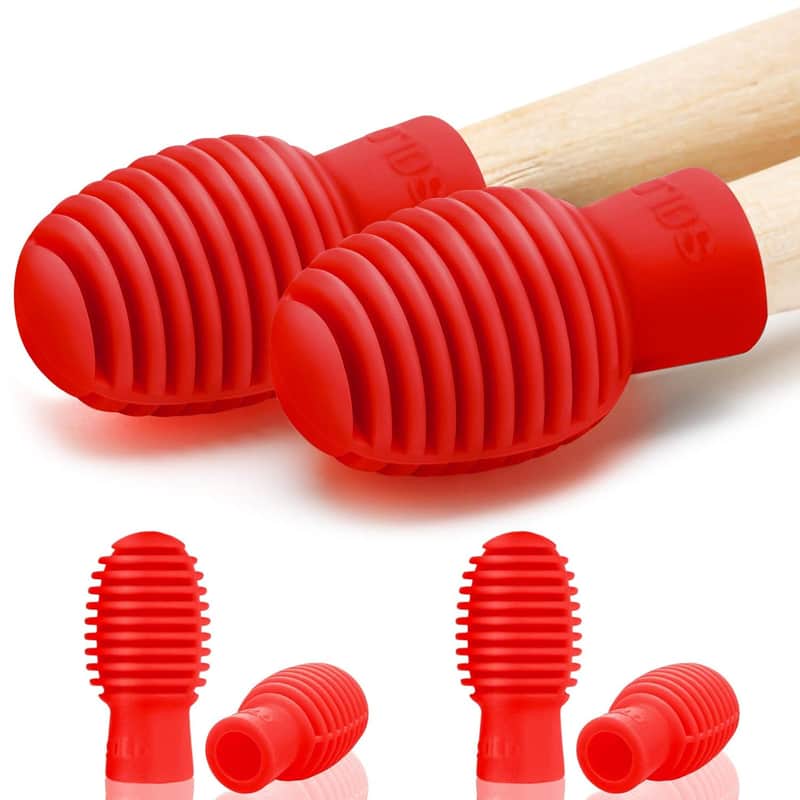 4 Pieces Drum Mute Drum Dampener Silicone Drumstick Silent Practice Tips Percussion Accessory Mute Replacement Musical Instruments Accessory (Red,Grid) image 1