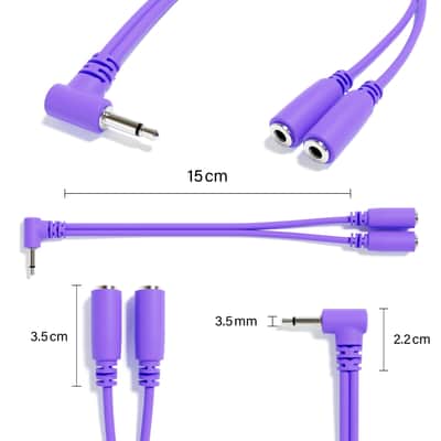 ExcelValley [Purple] 5-Pack - Right Angle Mono Splitter Y Patch Cables - TS 3.5mm 1/8" Eurorack Synth Synthesizer image 2