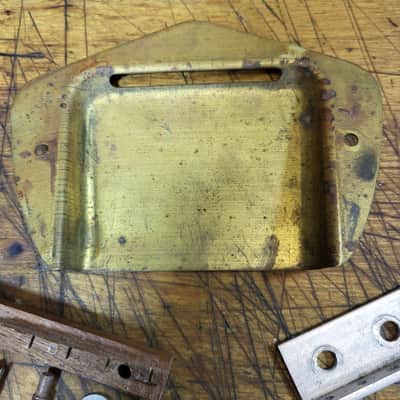 Vintage RARE 1964 Kay Airline Vanguard Gold Bridge Cover Bridge with Studs Tailpiece with Installation Screws Luthier Parts image 3