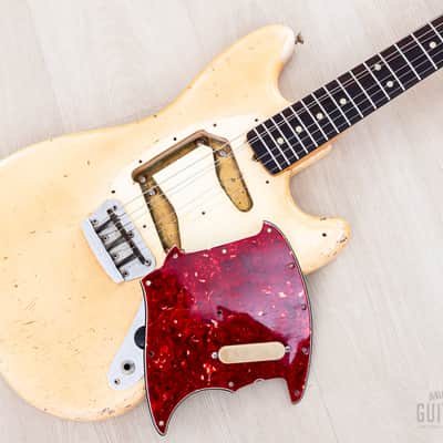 1966 Fender Musicmaster Offset Vintage Guitar Olympic White, Slab Brazilian Board w/ Case image 23