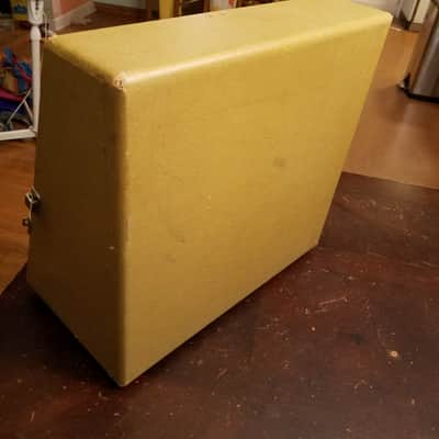 Audiomatic Empty vintage MCM speaker cabinet for 8" driver 1956 - gold woven cloth grill and alligator skin Tolex image 7