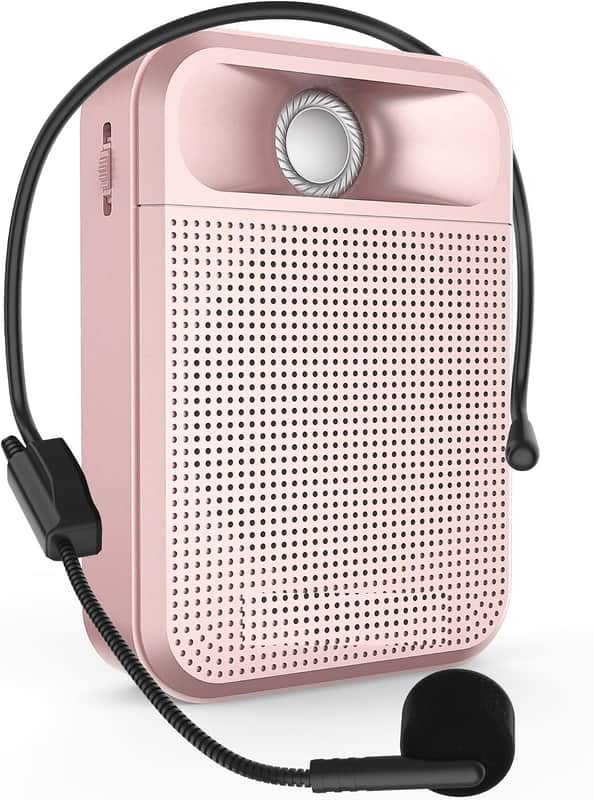 Voice Amplifier, Rechargeable Microphone for Teachers, Portable Speaker with Headset and Waistband for Classroom, Singing, Coach, Training, Presentation, Tour Guide (Pink) image 1