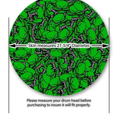 Decal Skin FITS 22" Bass Kick Drum Scattered Skulls Green HEAD NOT INCLUDED image 3
