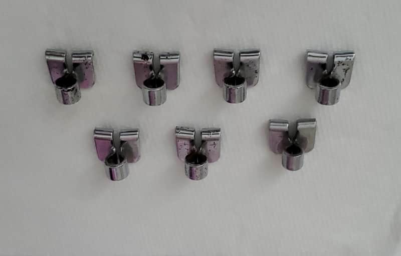 7x Vintage GRETSCH/ ROGERS Rim Clip Claw Collar Hook Round Badge Stop Sign Badge Broadkaster Holiday Dixieland Swivomatic Stage Band image 1