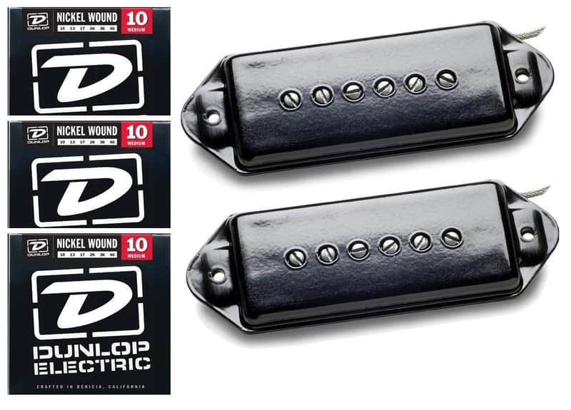 Seymour Duncan Antiquity P90 Dog Ear Black Bridge & Neck Guitar Pickup Set ( 3 DUNLOP STRING SETS ) image 1