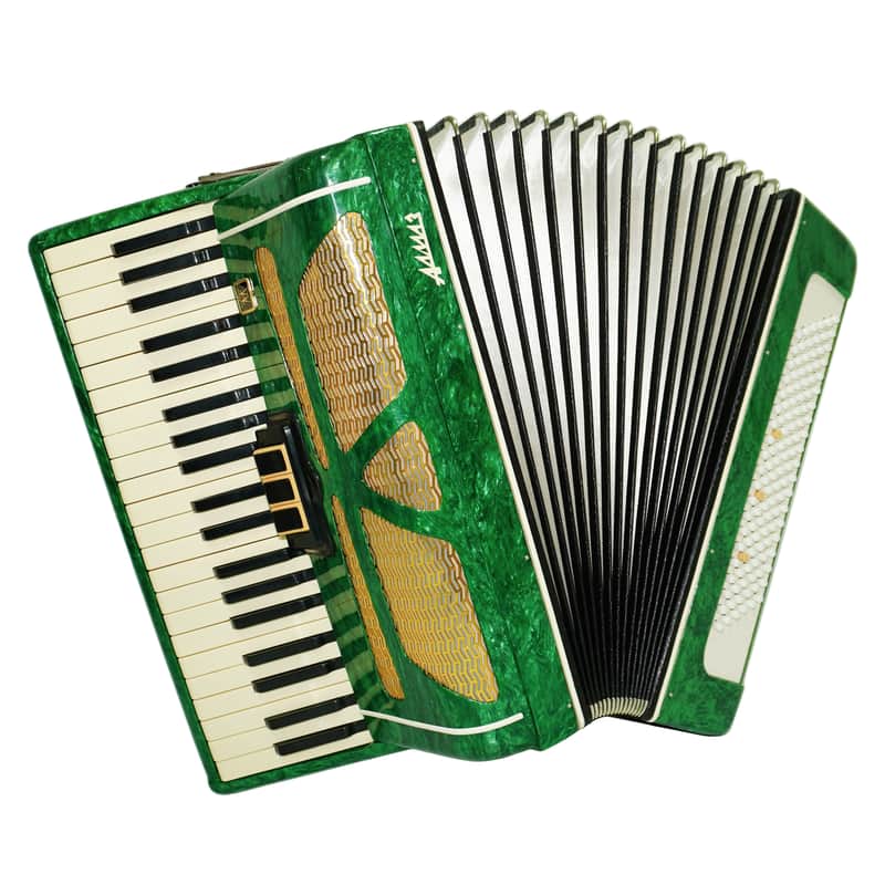 Russian Piano Accordion 120 Bass, Almaz Vintage Keyboard Accordian in Tune, New Straps, 2679 image 1