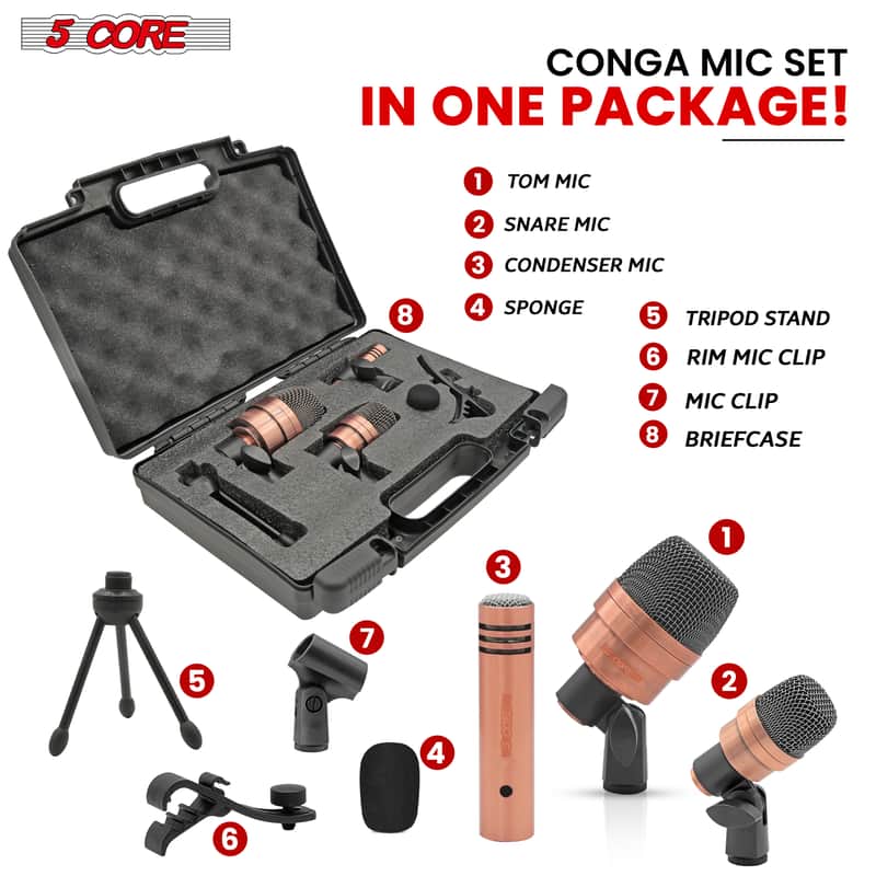 5 Core Conga Mic Snare Tom Microphone Drum Kit Condenser XLR Instrument Mics image 1