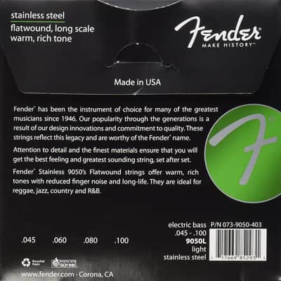 Fender Stainless 9050L Bass Strings, Stainless Steel Flatwound, Gauge .045-.100 image 2