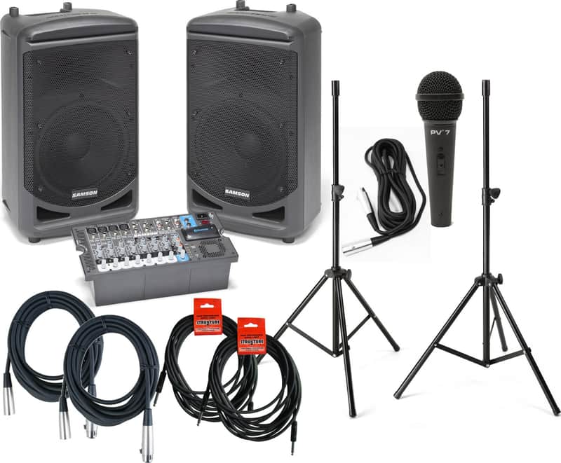 Samaon SAXP1000B XP1000 1000 watt (2 x 10") Portable PA, 10-ch mixer, Bluetooth, USB wireless Package Deal image 1