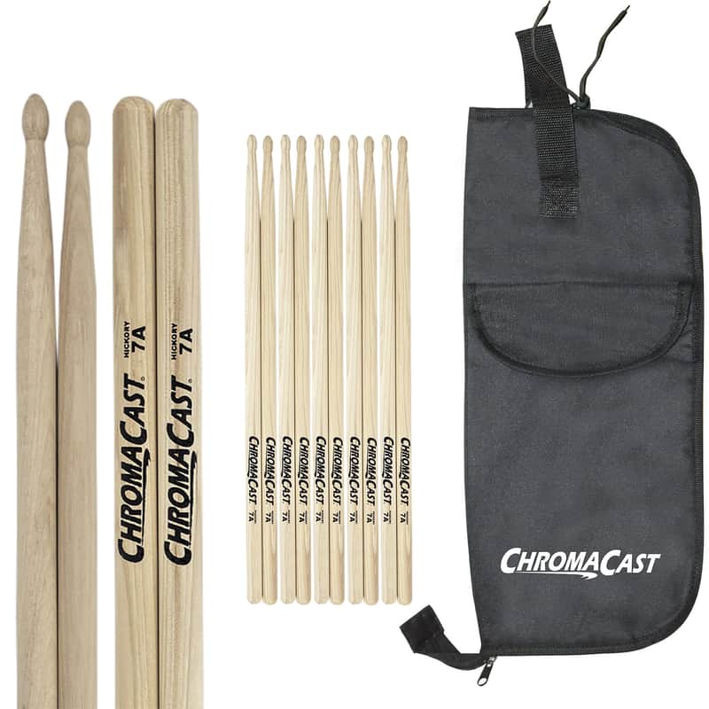 ChromaCast 7A USA Hickory Drumsticks, 6 Pairs with Drumstick Bag image 1