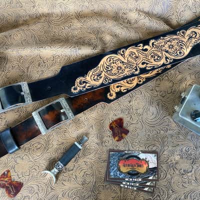 Custom Tooled Leather Sheridan Style Floral Guitar Strap 2.5" SuedeSkinTools image 8
