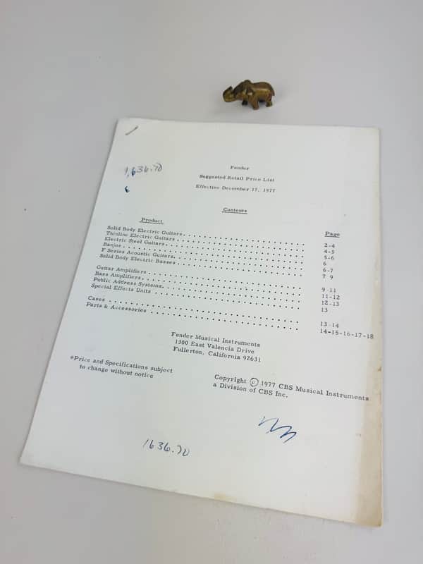 Fender Suggested Retail Price List (17 Pages) 1977 image 1