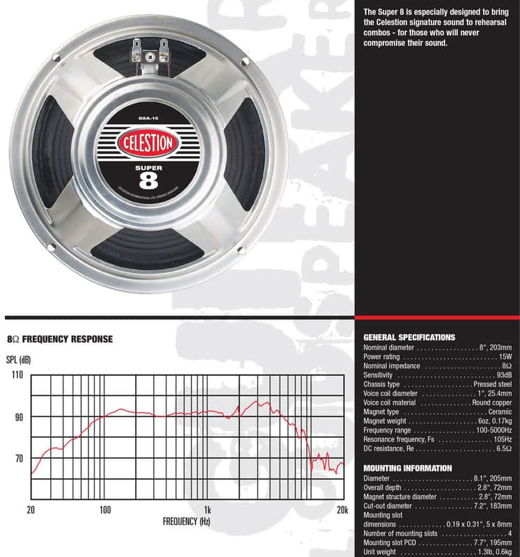 Celestion SUPER 8 8" 8ohm Ceramic Magnet Guitar Speaker image 1