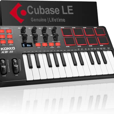 KOKKO MIDI Controller Keyboard, Mini 25 Key With 8 Backlit Drum Pads, 8 Knobs and Pitch Bend Wheel, Modulation Wheel for Music Production, Cubase LE Software Included (Price includes the import duty for US buyer) image 1