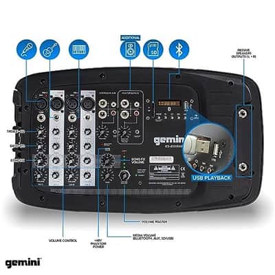 Gemini Sound ES-210MXBLU - Ultra-Portable Professional PA System with Dual 10" Speakers, Built-in Mixer, Bluetooth Streaming, Ideal for DJs, Musicians & Podcasters image 4