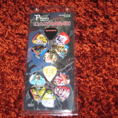 new in package (old stock) A+ Perri's Leather Ltd. / Perri's 12 Pack of Iron Maiden Guitar Picks - Med Gauge - Celluloid Plastic, 351 shape - but slightly curved (LP12-INM1) LP12INM1 image 1