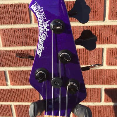 Ernie Ball Music Man Sterling Firemist Purple/Maple Left Handed 4-String Electric Bass w/ Case image 3