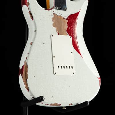 Fender Custom Shop 1960 Stratocaster Heavy Relic Olympic White Over Red Sparkle image 20