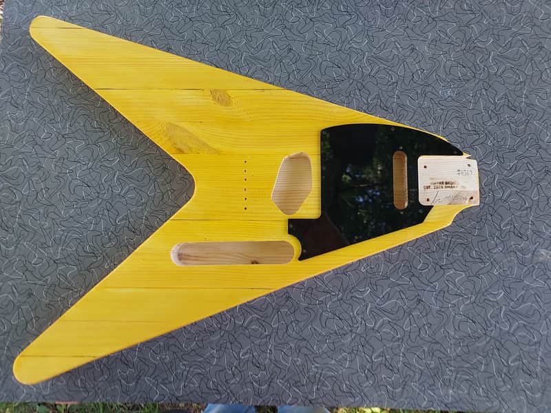 Guitar Body Flying V/Telecaster Hybrid Style Nitro Finish Pinecaster Nomoonlaser Pickguard Included image 1