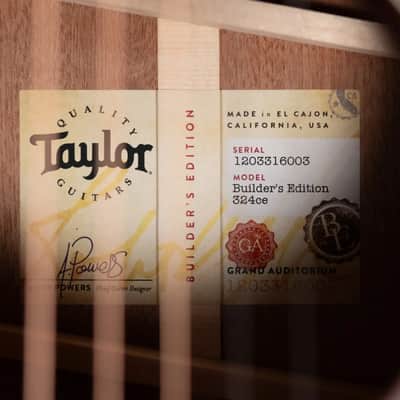 Taylor Next Generation Builder's Edition 324ce Grand Auditorium Acoustic/Electric Guitar - Tobacco Kona Burst with Hardshell Case image 15
