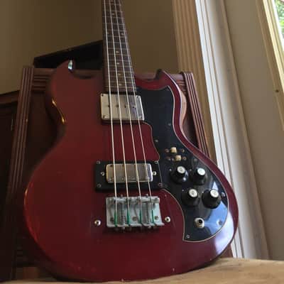 Global 495 B Bass Guitar (SG EB3 Short Scale) 1970's Aged Cherry image 3