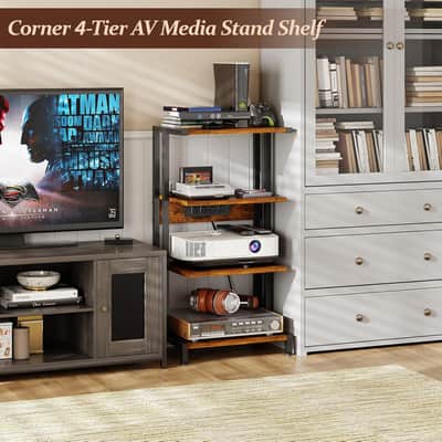 4-Tier Studio Consoles Stand with Power Outlet Cabinet Desk image 6