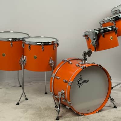 Gretsch USA Custom drum set. Special one-off for Nashville show. Satin Orange 10/12/13/14/16/20. Unique image 3