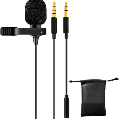 Lavalier Clip On Microphone with 5ft TRRS 3.5mm Cable and Adapter - 2 Pack | Omnidirectional Condenser Lapel Microphone for Audio Recording| image 2