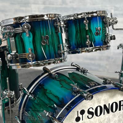 Sonor SQ2 Beech 4pc Drum Set Blue/Green Burst over African Marble Gloss image 2