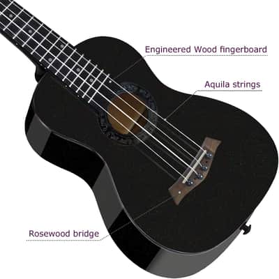 Soprano Ukulele 21 inch Ukelele Professional Small Guitar Maple Top and Side and Back Bundle Gig bag - Black image 3
