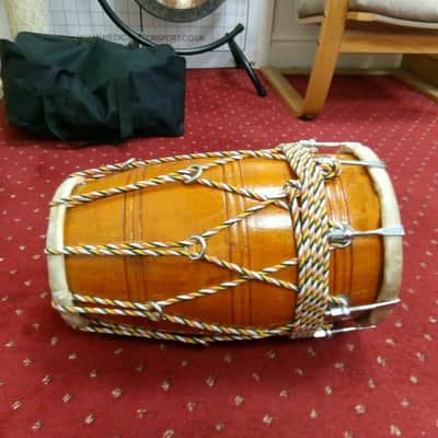 Handmade Dholak Musical Rope Mango Wood Indian Traditional Musical Instrument With Cover image 1
